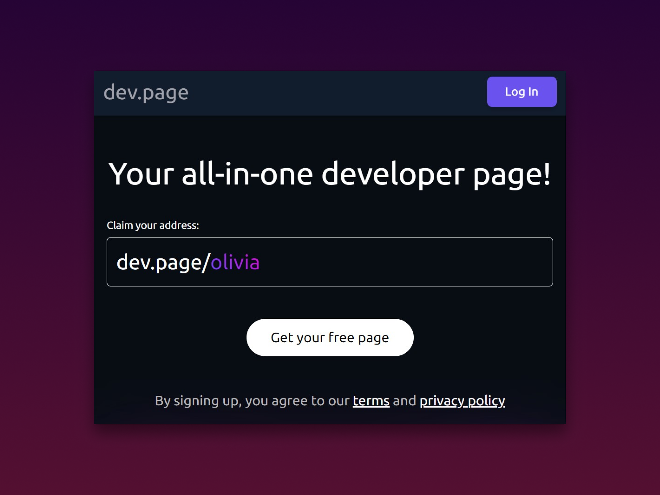 Dev.page - All-in-one developer page